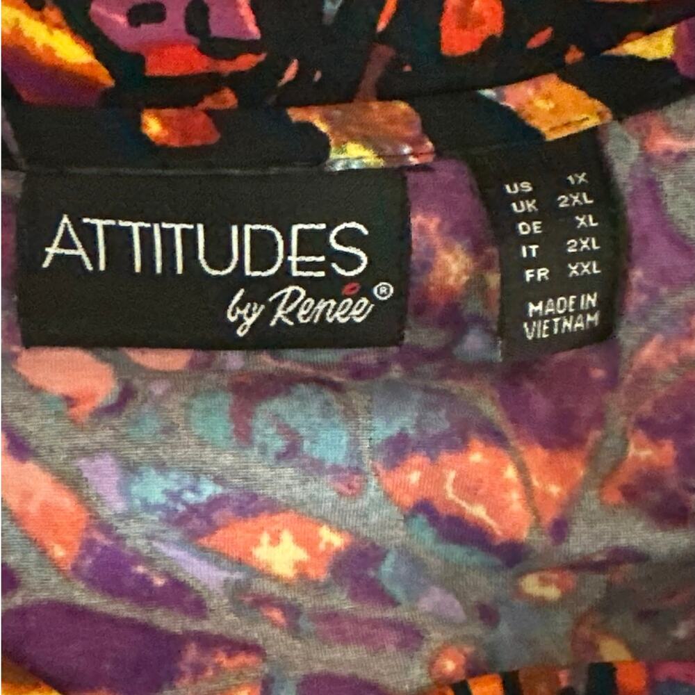 Attitudes by Renee Como Jersey Multicolor Abstract Stained Glass Tunic Top 1X - Picture 8 of 11